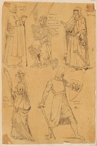 Skarbczyk. Fünf Figuren: Gelehrter, kniender Ritter, Jude, Frau, kämpfender Ritter od Jan Matejko