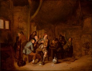 Postavy kouřící a hrající hudbu v hostinci, cca 1640 (olej na panelu) od Jan Miense Molenaer