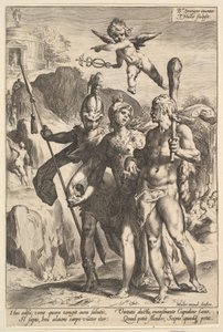 Herculesovi byla ukázána horská cesta do Chrámu nesmrtelné slávy ve společnosti..., ca. 1591. od Jan Muller