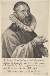 Portrét Jana Pietersze Sweelincka, varhaníka a hudebníka v Amsterdamu, 1624. od Jan Muller