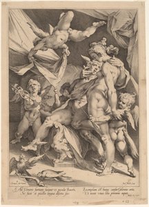 Venuše a Merkur od Jan Muller, after Bartholomaeus Spranger