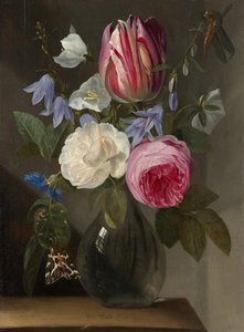Růže a tulipán ve skleněné váze od Jan Philips van Thielen