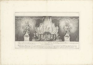 Zadní část místnosti s majestátem prince Viléma IV., 1751 Fond de la sale dessiné Geometriquement (...) / Meetkonstige Afteekeninge of back Zijde der Zale s Cieraden soodanigh jako ty od den Hr. Delage Leuit. Col: Ingen.r a Intendant od Jan Punt