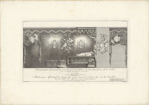 Pravá strana sálu s majestátem prince Viléma IV, 1751 Representation Geometrale du Côte Droit (...) / Meetkonstige Obrázek pravé strany haly a levé strany postele Splendor s profilem 