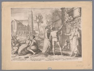 Jonge paren die poulet made en dansen, 1596 Obrovská chlebová stolice za Mojžíše Choragi Mereriti Chorei, chléb se stal žalostným (...) (název na předmětu) od Jan Saenredam