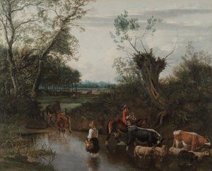 Rolníci přecházející potok, asi 1670 (olej na plátně)