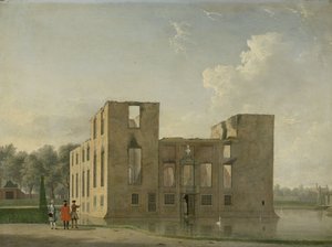 Zadní pohled na hrad Berckenrode v Heemstede po požáru Hrad Berkenrode, Heemstede, po požáru 4.–5. května 1747: Pohled zezadu od Jan Ten Compe