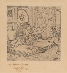 Charley se dívá na album tisků od Jan Toorop