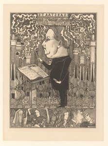 Dirigent s houslemi a kouřícími komíny za nimi Státní pokladna / The Hearth Cities (původní název) od Jan Toorop