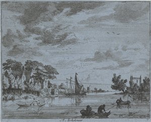 Podnikání na řece Te, školák (titul na předmětu) Krajiny oblasti Haarlem (název série) Gesigten mimo Haarlem, hotovo. J.V.V. (název série na objektu)