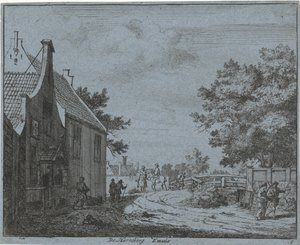 Pohled na hostinec Emaus Harreberg Emaus (název na objektu) Krajiny oblasti Haarlem (název série) Gesigten mimo Haarlem, hotovo. J.V.V. (název série na objektu)