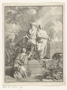 Alegorický titulní list s patriarchou Abrahamem a Pravdou Titulní strana pro: Arnold Hoogvliet, Abraham patriarcha, v XII Boeken, 1728