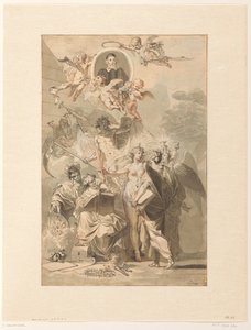 Design Frontispiece pro Edwarda Simsona, Chronicon Catholicon od Jan Wandelaar