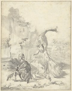 Hoenderhof s pávem a dvěma krocany od Jan Baptist Weenix