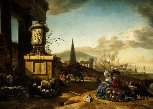 Italský námořní přístav (olej na panelu) od Jan Baptist Weenix