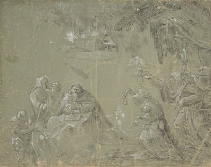 Pokušení svatého Antonína recto, Fantastická krajina verso, ca. 1520. od Jan Wellens de Cock.