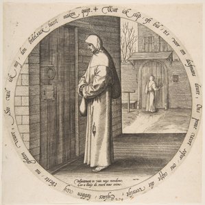 Jeden marně prosí u dveří neslyšících, z dvanácti vlámských přísloví, ca. 1568.