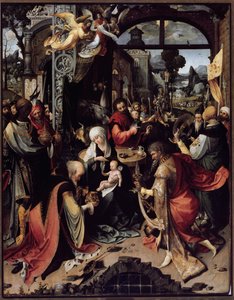 Klanění mágů (střední panel) (olej na panelu, cca 1520)