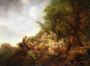 Svatý Jan Křtitel káže davu (olej na dřevě) od Jan or Joan van Noordt