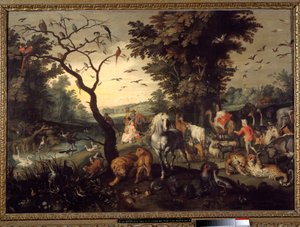 Vchod do archy Zvířata vstupují do Noeovy archy před potopou. Obraz Jana Brueghela staršího nazývá Brueghel de Velours od Jan the Elder Brueghel