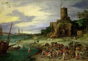 Rybáři na pobřeží od Jan the Elder Brueghel