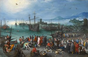 Přístavní scéna s odjezdem St. Pauls z Cesareje, 1596 (olej na mědi)