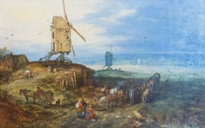 Krajina s větrnými mlýny od Jan the Elder Brueghel