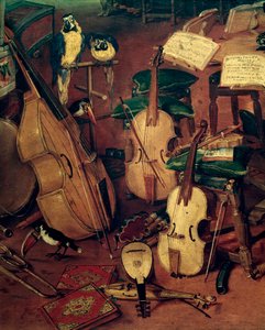 Struny a papoušci, detail Alegorie pěti smyslů (Malba od Jan the Elder Brueghel