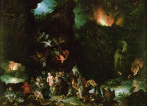 Pokušení svatého Antonína - Peklo, 1594 (olej na mědi) od Jan the Elder Brueghel