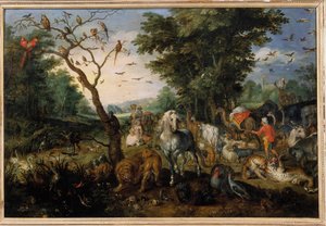 Ubytování zvířat v arše Noe Obraz Jana Bruegela (nebo Breugel nebo Brueghel nebo Breughel) bývalý známý jako Bruegel de Velours (1568-1625) Orleans 17. století, Musee des Beaux Arts - Vstup zvířat do Noemovy archy Malba Jana od Jan the Elder Brueghel