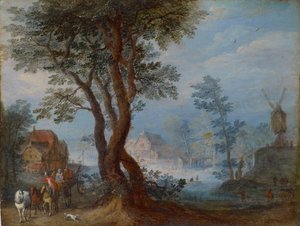 Vesnická krajina s postavami, kolem 1603 od Jan the Elder Brueghel