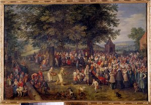 Svatební hostina Scéna svatební večeře ve vesnici. Obraz Jana Brueghela (nebo Bruegel nebo Brueghel nebo Brueghel) bývalý známý jako Bruegel de Velours (1568-1625) Madrid 17. století, Musee du Prado od Jan the Elder Brueghel