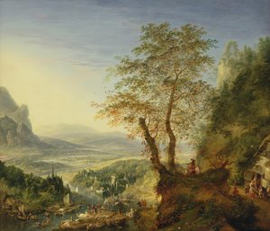 Krajina řeky Capriccio, cca 1700 (olej na mědi)
