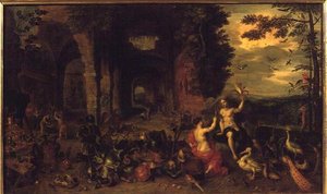 Alegorie vzduchu a ohně, c.1650-60 (olej na panelu)