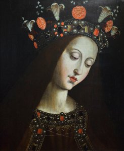 Korunovaná panna, podle Huberta a Jana van Eycka (olej na dřevě) od Jan van (after) Eyck