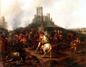 Jízdní šarvátka před pevností od Jan van (attr. to) Huchtenburgh