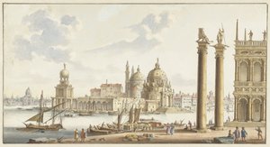 Pohled na Sta. Maria della Salute z náměstí svatého Marka v Benátkách
