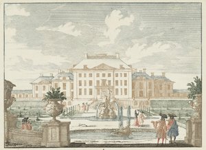 Pohled na zadní stranu Paleis Het Loo Přečtěte si Gesichte van het Famous Loo jako další královské domy (název série) Admirandorum quadruplex spectaculum (název série)
