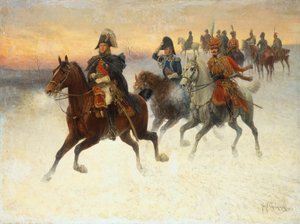 Maršál Ney a Napoleon a jejich vojska během ruského tažení (olej na plátně)