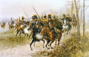 Napoleon a jeho štáb překvapeni kozáky (akvarel na papíře)