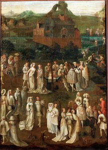 Dvorní společnost před burgundským zámkem (olej na dřevě) od Jan van Eyck