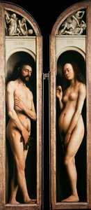 Gentský oltář. Klanění mystického beránka: Adam a Eva, 1432. od Jan van Eyck