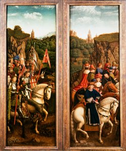 Gentský oltář. Klanění mystického beránka: Spravedliví soudci a Kristovi rytíři, 1432. od Jan van Eyck