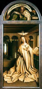 Gentský oltář. Klanění mystického beránka: Panna zvěstovatelka, 1432. od Jan van Eyck