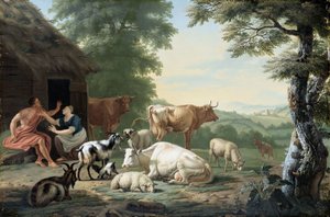 Arkádská krajina s pastýři a dobytkem od Jan van Gool