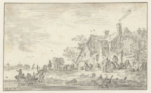 Farma na břehu řeky od Jan van Goyen