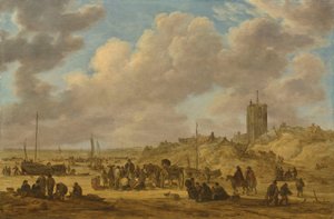Prodej ryb na pláži u Egmondu od Jan van Goyen
