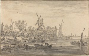 Pobřežní scéna s větrným mlýnem od Jan van Goyen
