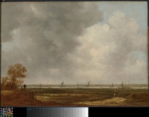 Panoramatický výhled na řeku s nízko položenými loukami od Jan van Goyen