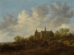 Pohled na vesnici s velkým gotickým kostelem od Jan van Goyen